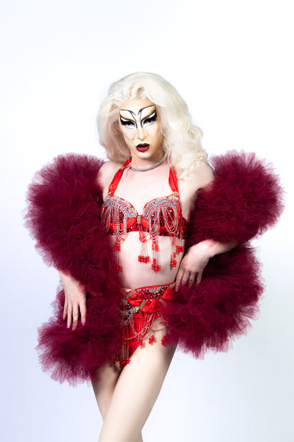 Red Wine Tulle Boa